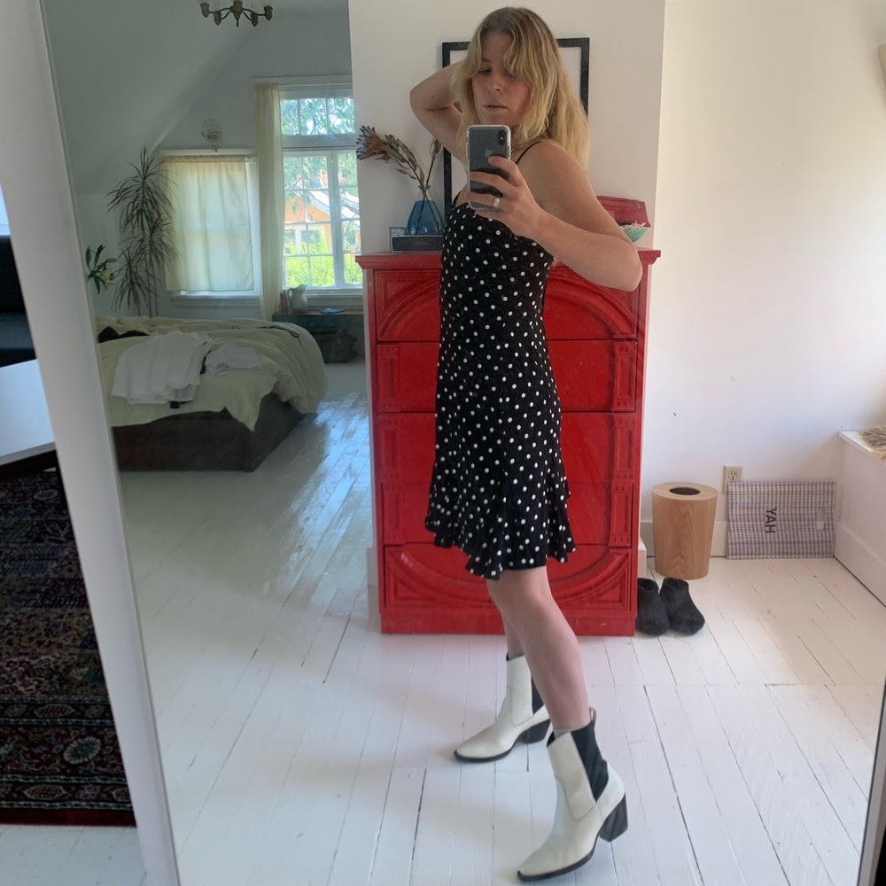 flouncy polka dot mini dress